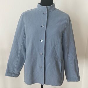 Eileen Fisher Blue Wool Cashmere Button Front Coat Jacket Mandarin Collar Sz M